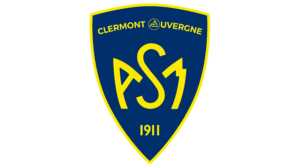 Logotipo de escudo azul con borde amarillo y las iniciales ASJ; texto superior «CLERMONT AUVERGNE» y, en la parte inferior, «1911»