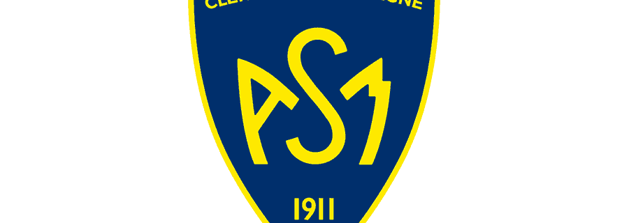 Logotipo de escudo azul con borde amarillo y las iniciales ASJ; texto superior «CLERMONT AUVERGNE» y, en la parte inferior, «1911»